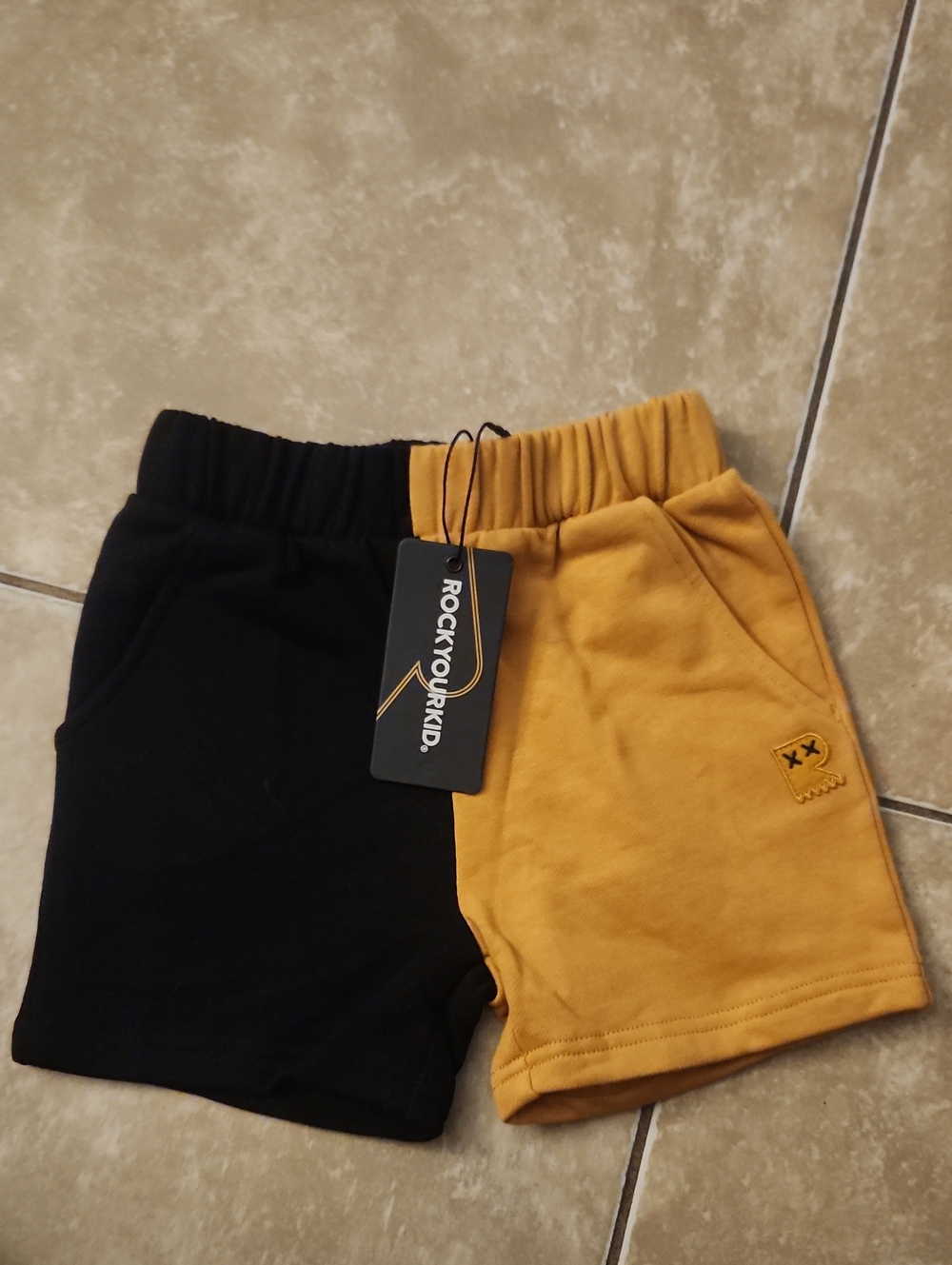 Rock Your Kid Two-Tone Kids Shorts in Black & Mustard